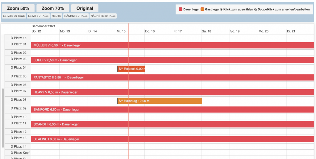 Hafenverwaltung Yabook - Timeline Ansicht - Drag Drop verschieben